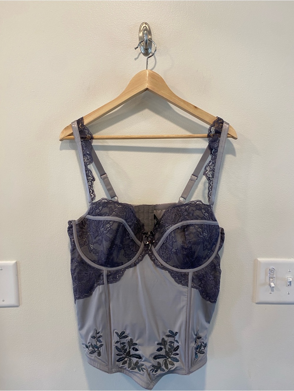 Torrid Outlander Dragonfly Lace Gray Bustier Corset Size 2 2X regency embroider